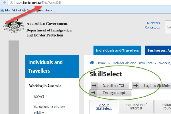 Trang Web SkillSelect dùng để nộp thư ứng cử EOI