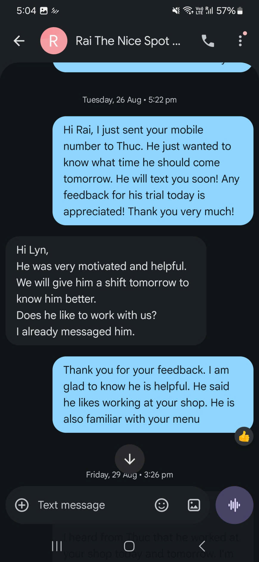 The Nice Spot Café – employer feedback